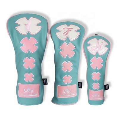 Light Blue Lucky Four Clover Golf Club 3PCS Set Wood Headcover for Driver/Fairway/UT Club