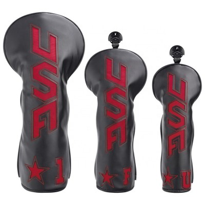 3PCS Set Wood Headcover Red USA With Star Golf Head Cover for Driver/Fairway/UT Club