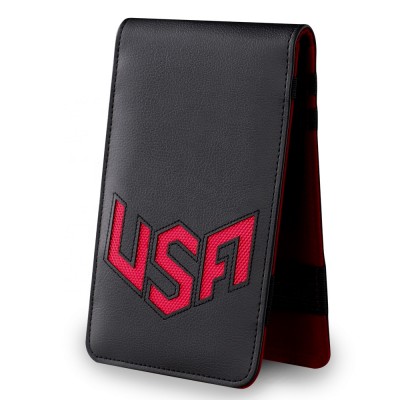 Red Embroidery USA Logo Golf Leather Scorecard Holder Yardage Book Cover