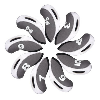 9pcs Set Grey And White Waterproof Neoprene With Visible Window Golf Head Cover Iron Headcover