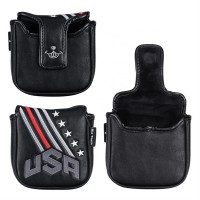 Black Embroidery USA Logo Golf Square Mallet Putter Headcover With Magnet Closure