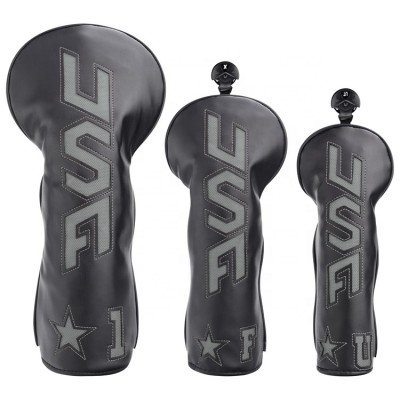 3PCS Set Wood Headcover Black USA With Star Golf Head Cover for Driver/Fairway/UT Club