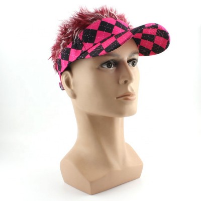 Wholesale Cheap Pink Grid Fashion Plush Sport Sun Visor Hat Golf Cap with Hair