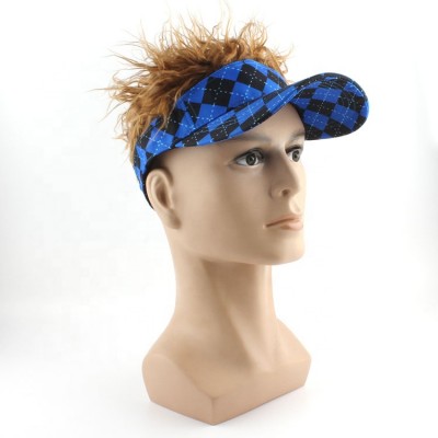 Wholesale Cheap Blue Grid Fashion Plush Sport Sun Visor Hat Golf Cap with Hair