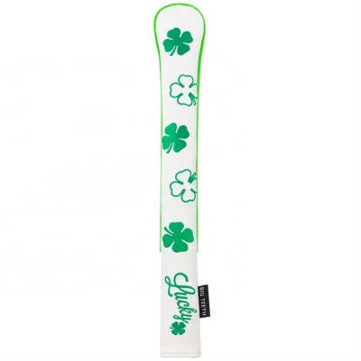 White Golf Alignment Stick Cover With Lucky Four Leaf Embroidery