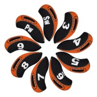 9pcs Set Orange And Black Waterproof Neoprene With Visible Window Golf Head Cover Iron Headcover