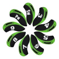 9pcs Set Green And Black Waterproof Neoprene With Visible Window Golf Head Cover Iron Headcover